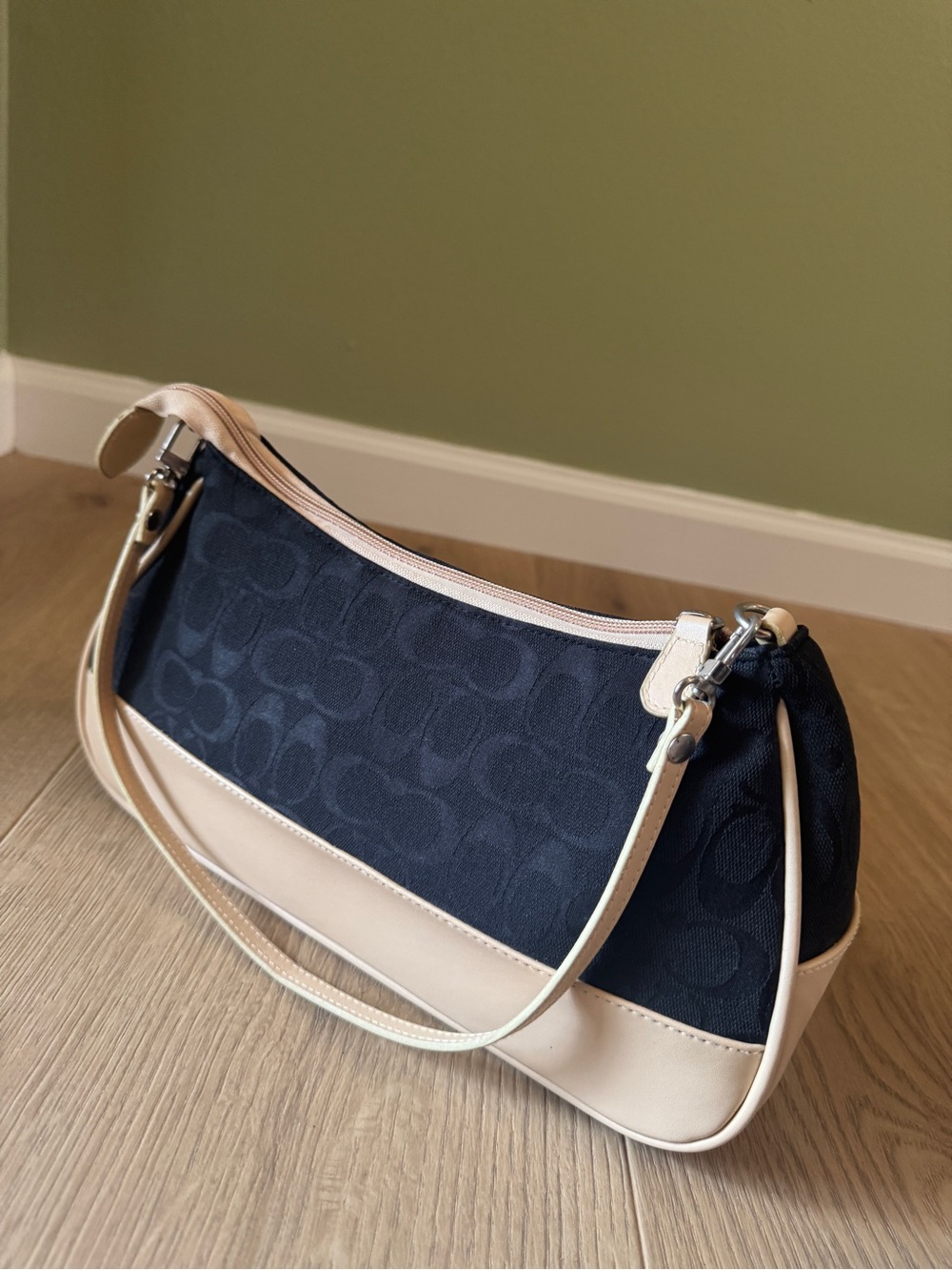 C monogrammed  black Signature Jacquard Shoulder Bag with Chalk Trim